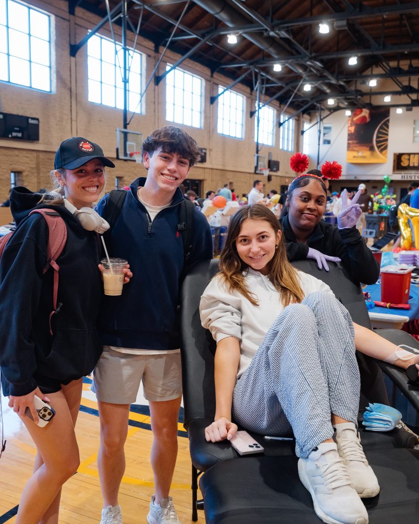 Students giving blood.