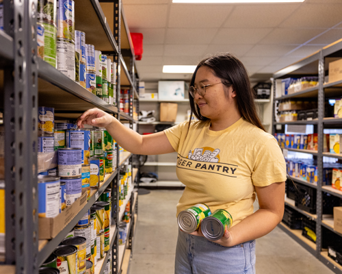 Student volunteering at Tiger Pantry.